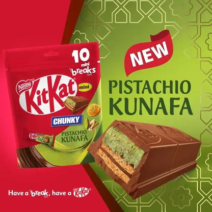 Nestlé Kit Kat Chunky Mini Pistachio Kunafa Milk Chocolate Wafer 166g 10 Mini Bars UAE