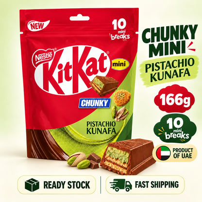 Nestlé Kit Kat Chunky Mini Pistachio Kunafa Milk Chocolate Wafer 166g 10 Mini Bars UAE