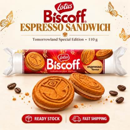 Lotus Biscoff Espresso Sandwich Cookies Biscuits Tomorrowland Special Edition 110g
