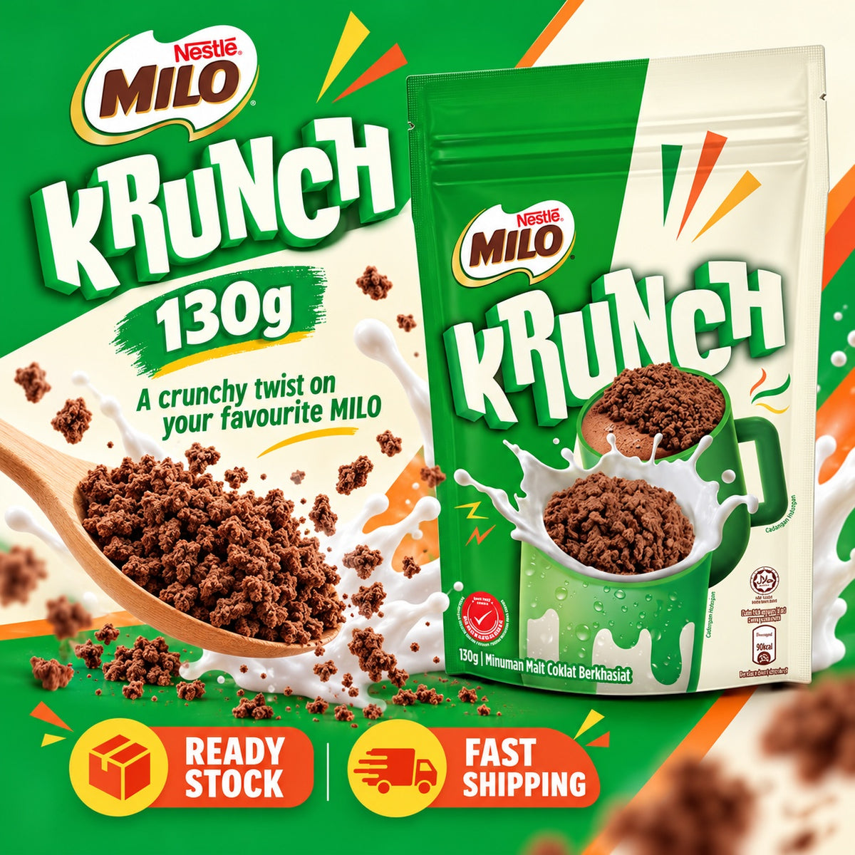Nestlé MILO Krunch 130g Crunchy Chocolate Malt Snack Cereal Topping Dessert Drinks Halal
