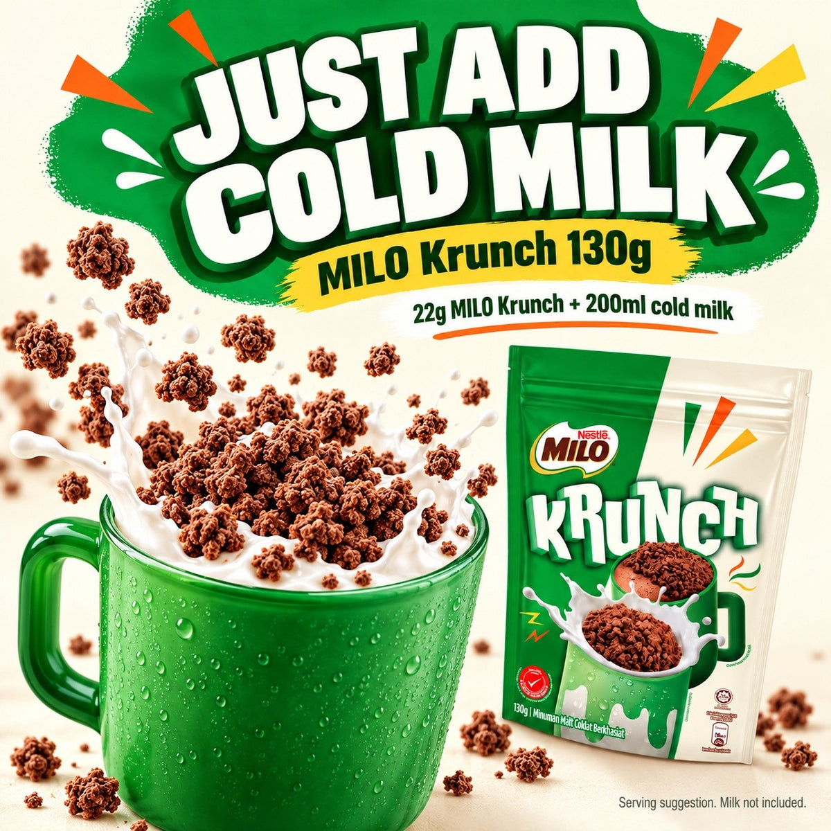 Nestlé MILO Krunch 130g Crunchy Chocolate Malt Snack Cereal Topping Dessert Drinks Halal