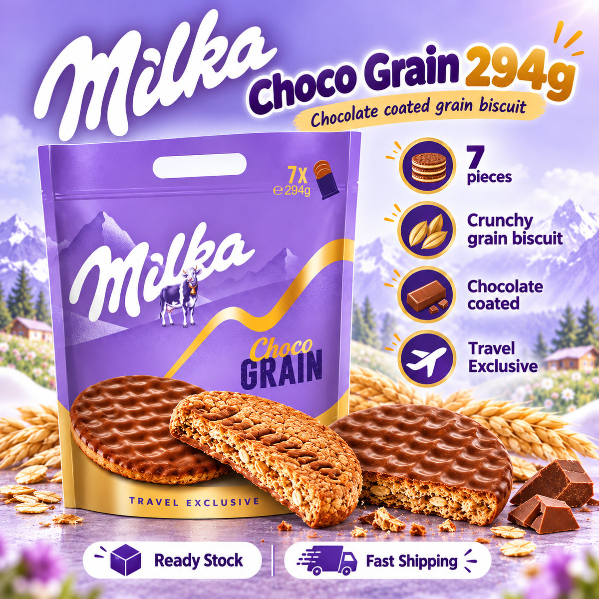Milka Travel Exclusive Choco Grain 294g Choco Wafer 300g Chocolate Snack Sharing Pouch