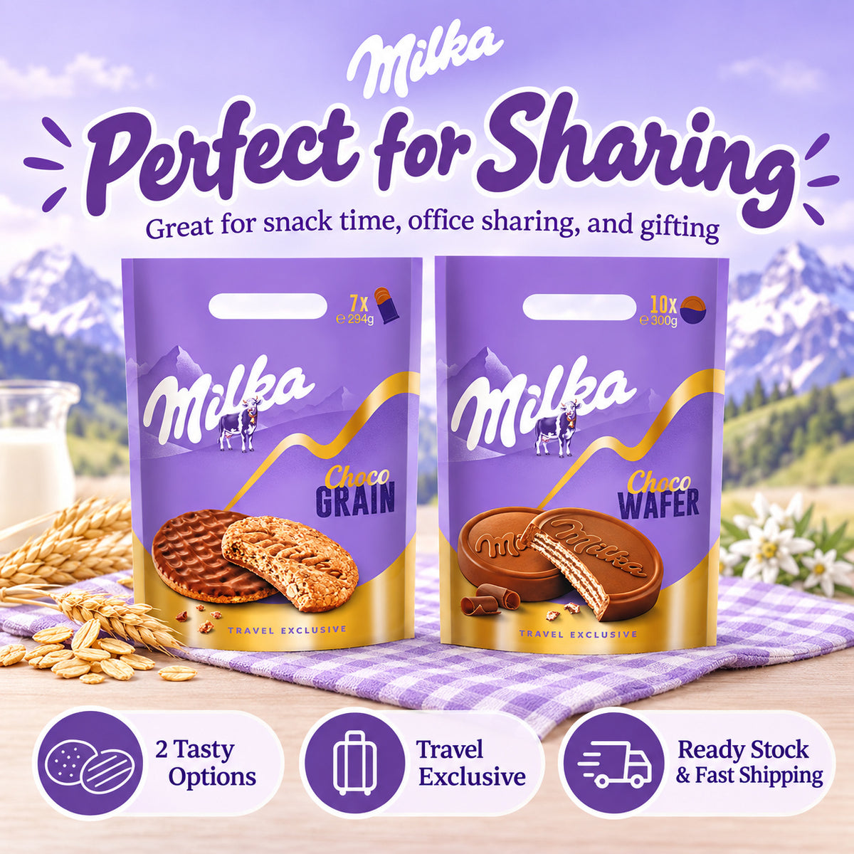 Milka Travel Exclusive Choco Grain 294g Choco Wafer 300g Chocolate Snack Sharing Pouch