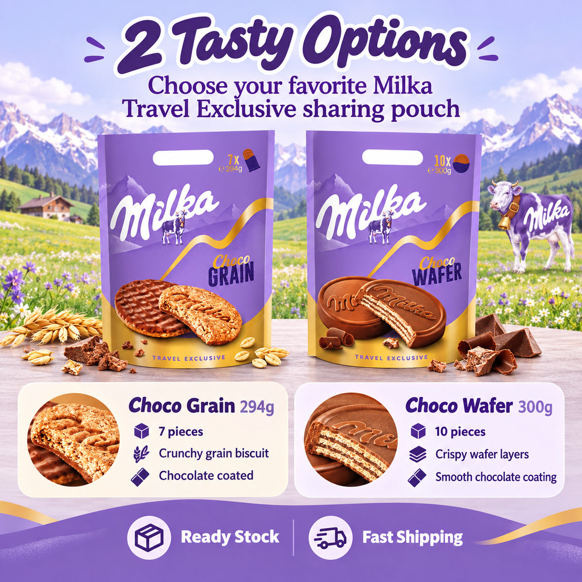 Milka Travel Exclusive Choco Grain 294g Choco Wafer 300g Chocolate Snack Sharing Pouch
