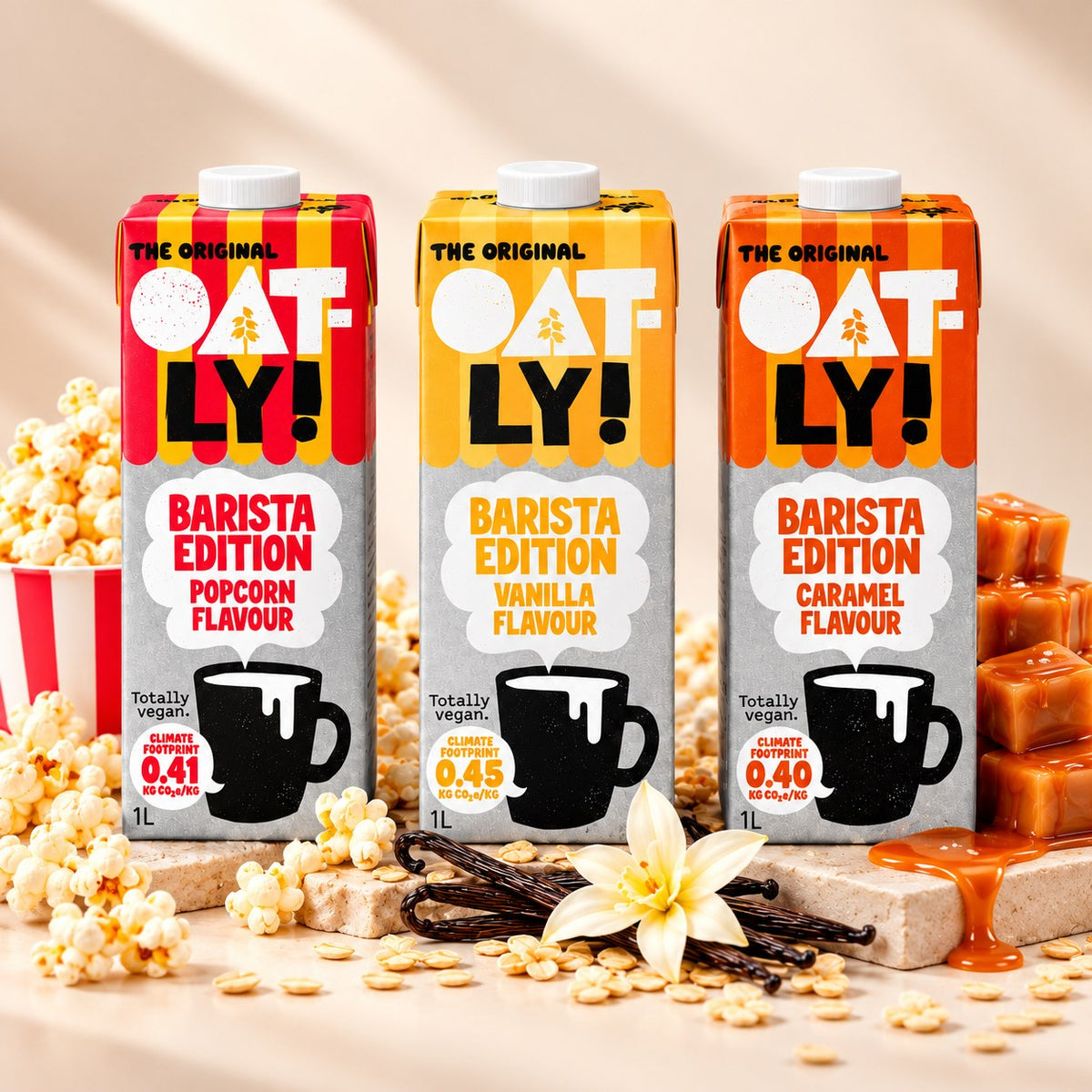 OATLY Barista Edition Flavoured Oat Drink 1L Popcorn Vanilla Caramel Vegan For Coffee Latte