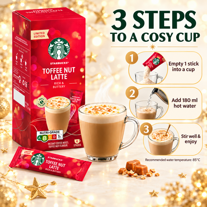 Starbucks Toffee Nut Latte Premium Christmas Instant Coffee Mix 4 Sticks 92g