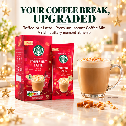 Starbucks Toffee Nut Latte Premium Christmas Instant Coffee Mix 4 Sticks 92g