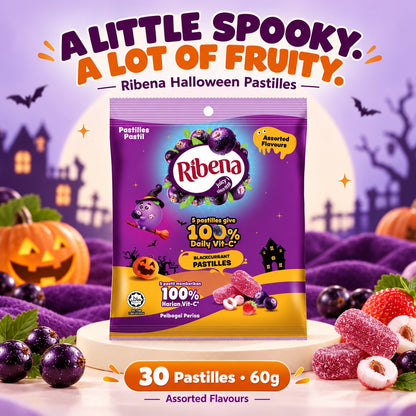 Ribena Halloween Pastilles Assorted Flavours 30pcs 60g Blackcurrent Mixed Berry Gummy Candy Halal