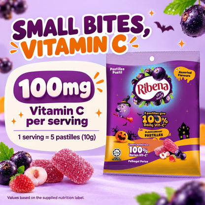 Ribena Halloween Pastilles Assorted Flavours 30pcs 60g Blackcurrent Mixed Berry Gummy Candy Halal