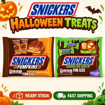 SNICKERS Halloween Treats Fun Size Chocolate Candy Pumpkin Shapes 155g Ghoulish Green 188g