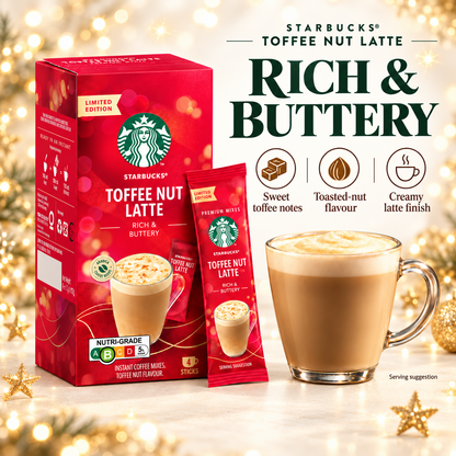 Starbucks Toffee Nut Latte Premium Christmas Instant Coffee Mix 4 Sticks 92g