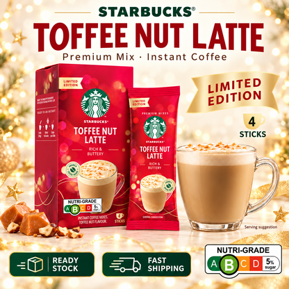 Starbucks Toffee Nut Latte Premium Christmas Instant Coffee Mix 4 Sticks 92g