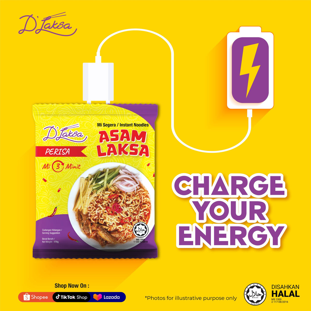 D'Laksa Asam Laksa Instant Noodles 6 Packs 170g Halal