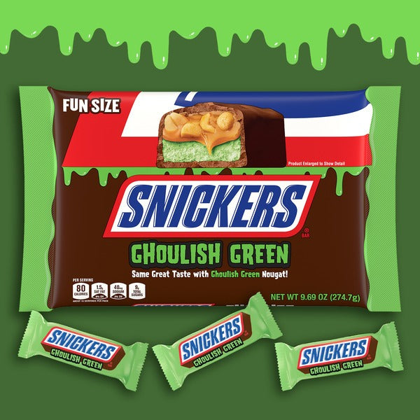 SNICKERS Halloween Treats Fun Size Chocolate Candy Pumpkin Shapes 155g Ghoulish Green 188g