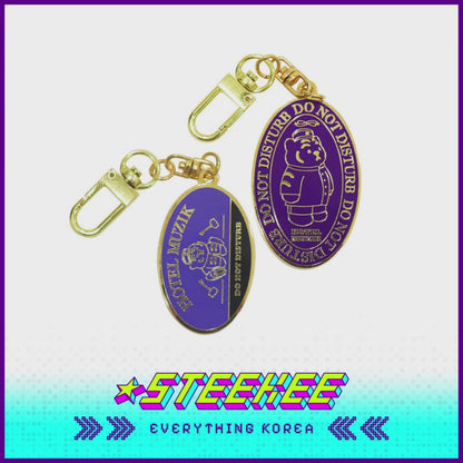 MUZIK TIGER Vintage Hotel Muzik Metal Keyring Gold Purple by Steekee Korea 2612