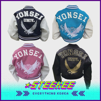 Yonsei University Signature Lightweight Crop Baseball Jumper by Steekee Korea 1996