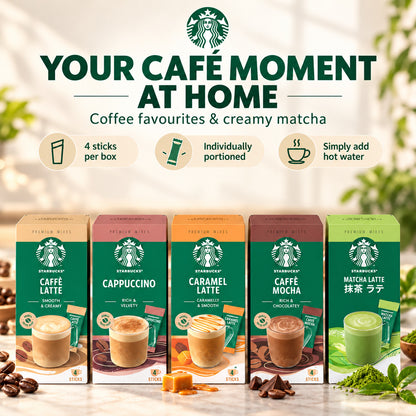 Starbucks Premium Instant Mixes Coffee 4 Sticks Caffè Latte Cappuccino Caramel Latte Caffè Mocha Matcha Latte